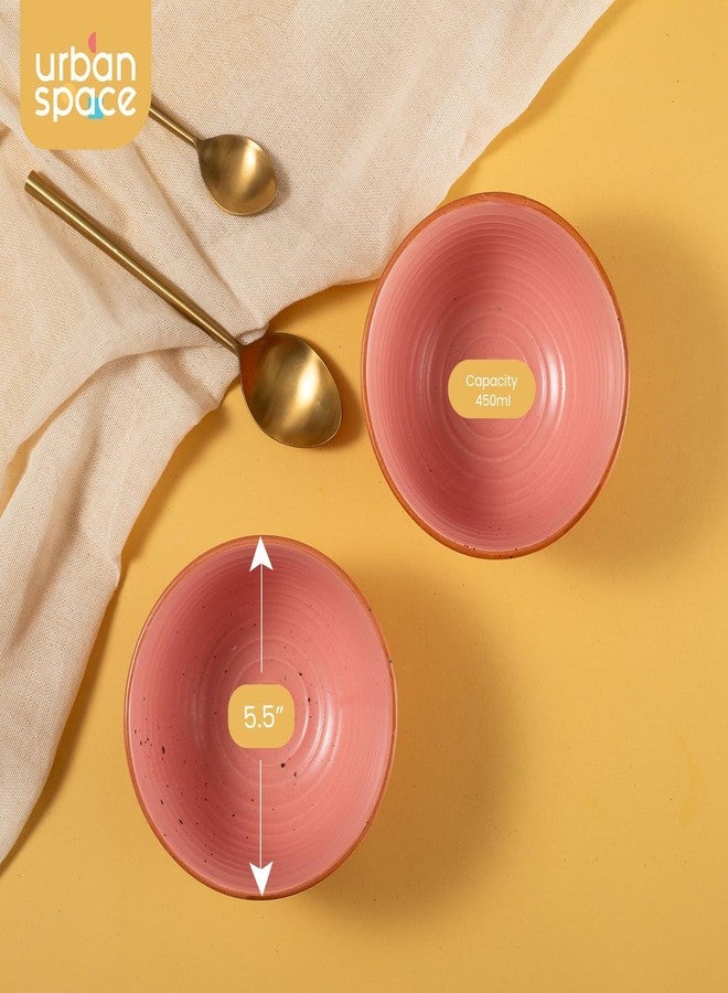 Urban Space مجموعة أوعية سيراميك مصنوعة يدوياً من Urban Space، مكونة من قطعتين، آمنة للاستخدام في الميكروويف، مناسبة للوجبات الخفيفة والحبوب والسلطة، وأوعية خلط للمطبخ (السعة - 450 مل، مجموعة من قطعتين، لون وردي دافئ). - Image 4